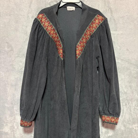 Vintage Vanity Fair Nightgown Womens XL Gray Velvet Velour Embroidered Zip Coat - Picture 2 of 11